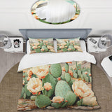 Coral Green Cactus Desert Blooms Pointillism IV - Duvet Cover Set