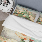 Coral Green Cactus Desert Blooms Pointillism IV - Duvet Cover Set