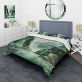 Green 0 Cliff Glacial Symmetry I - Duvet Cover Set