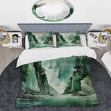 Green 0 Cliff Glacial Symmetry I - Duvet Cover Set