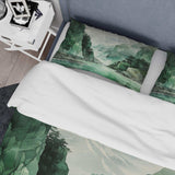 Green 0 Cliff Glacial Symmetry I - Duvet Cover Set