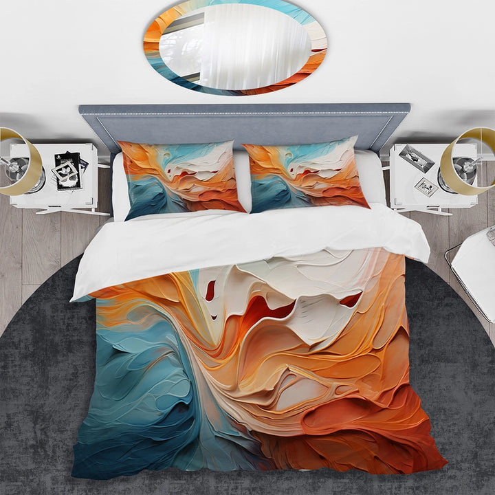 Teal Orange Bold Abstract Flow Collage I - Duvet Cover Set