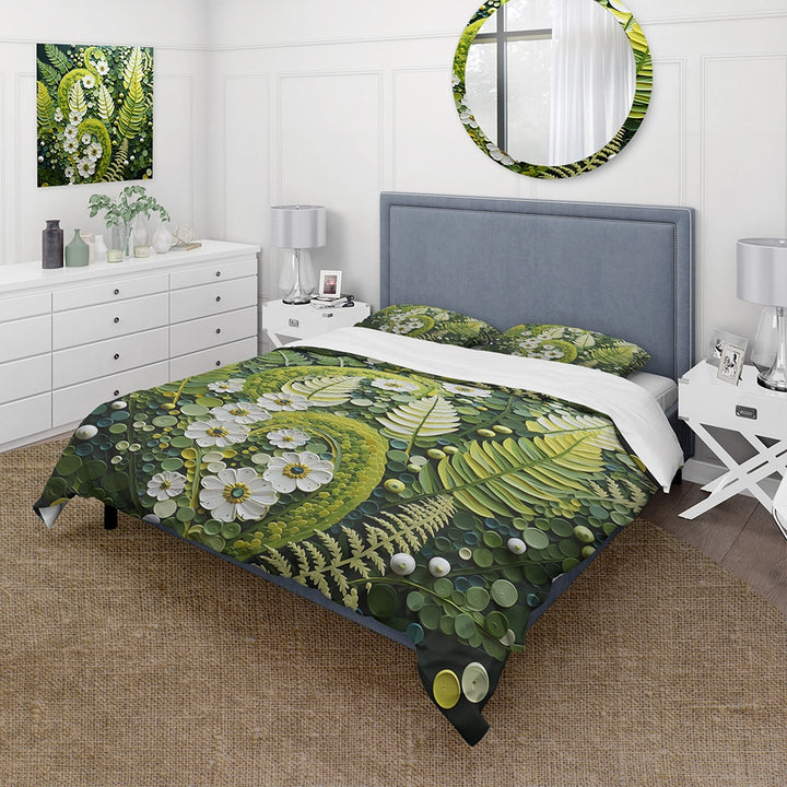 Light Green Ferns Plant Whimsical Spirals I - Duvet Cover Set