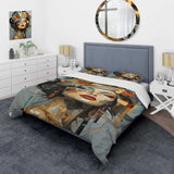 Glam Harmonious Cubist Woman Portrait I - Duvet Cover Set