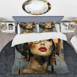 Glam Harmonious Cubist Woman Portrait I - Duvet Cover Set