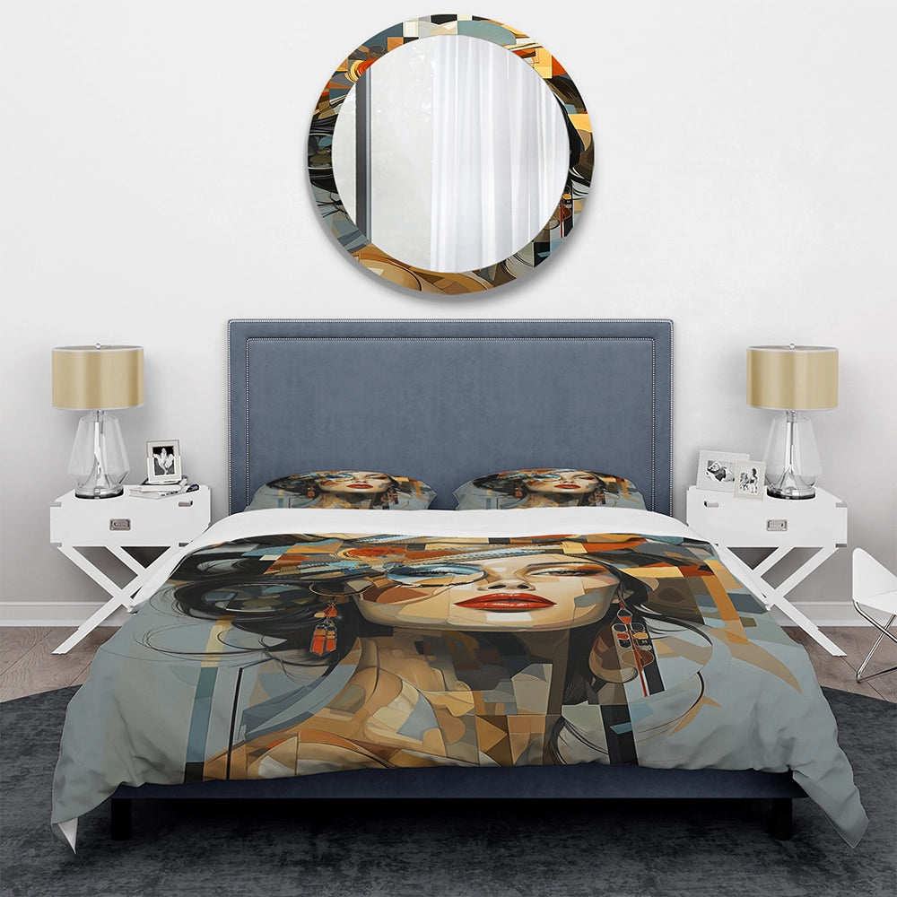 Glam Harmonious Cubist Woman Portrait I - Duvet Cover Set