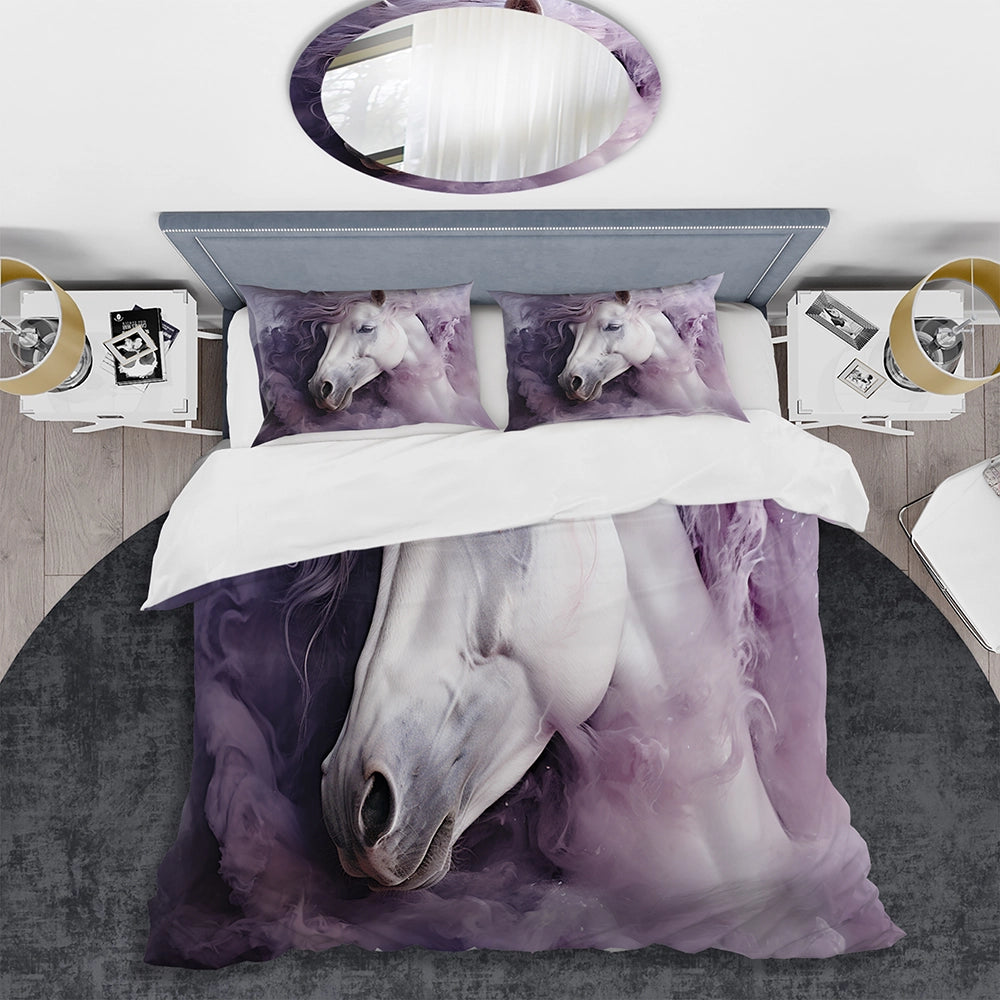 Purple White Horse Ethereal Essence - Duvet Cover Set
