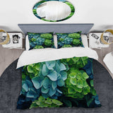 Green Blue Hydrangea Emerald Blooms - Duvet Cover Set