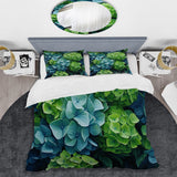 Green Blue Hydrangea Emerald Blooms - Duvet Cover Set