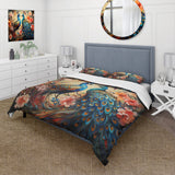 Blue Coral Indian Art Dancing Peacocks I - Duvet Cover Set