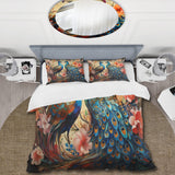 Blue Coral Indian Art Dancing Peacocks I - Duvet Cover Set