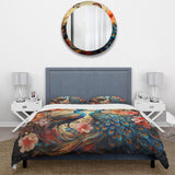 Blue Coral Indian Art Dancing Peacocks I - Duvet Cover Set