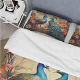 Blue Coral Indian Art Dancing Peacocks I - Duvet Cover Set