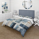 Blue Grey Line Art Abstract Geometrics I - Duvet Cover Set