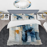 Blue Grey Line Art Abstract Geometrics II - Duvet Cover Set