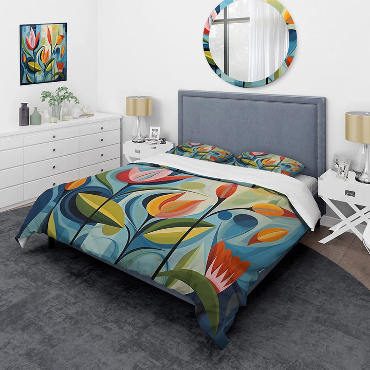 Idesignart green mid century mod nature ii duvet cover set