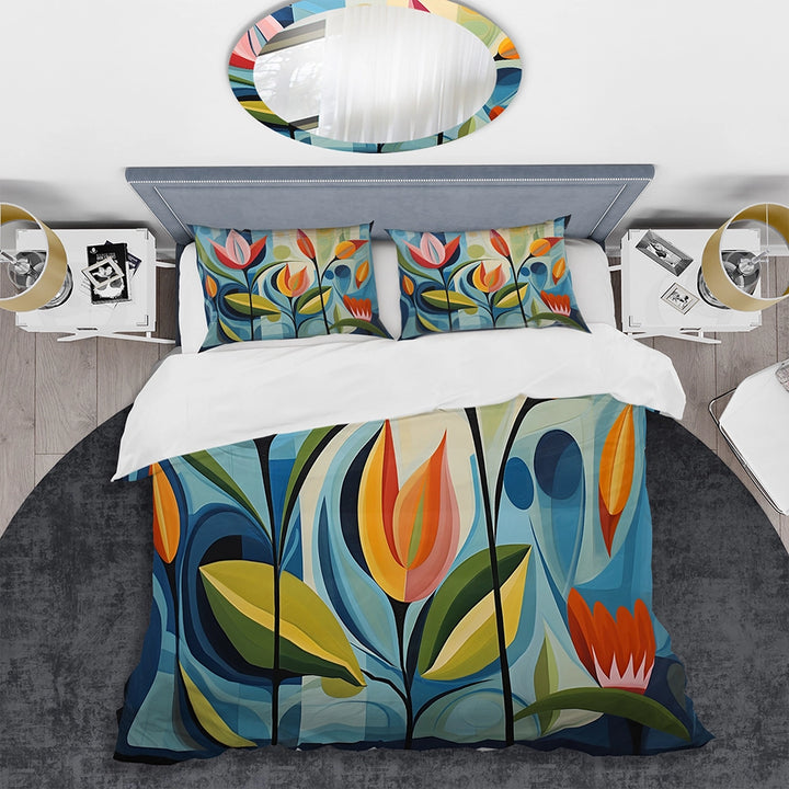 Idesignart green mid century mod nature ii duvet cover set