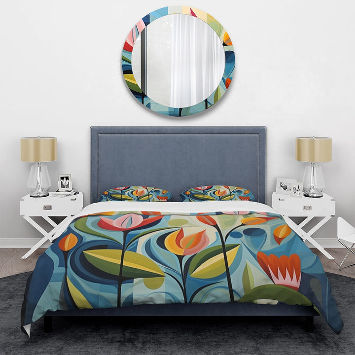 Idesignart green mid century mod nature ii duvet cover set