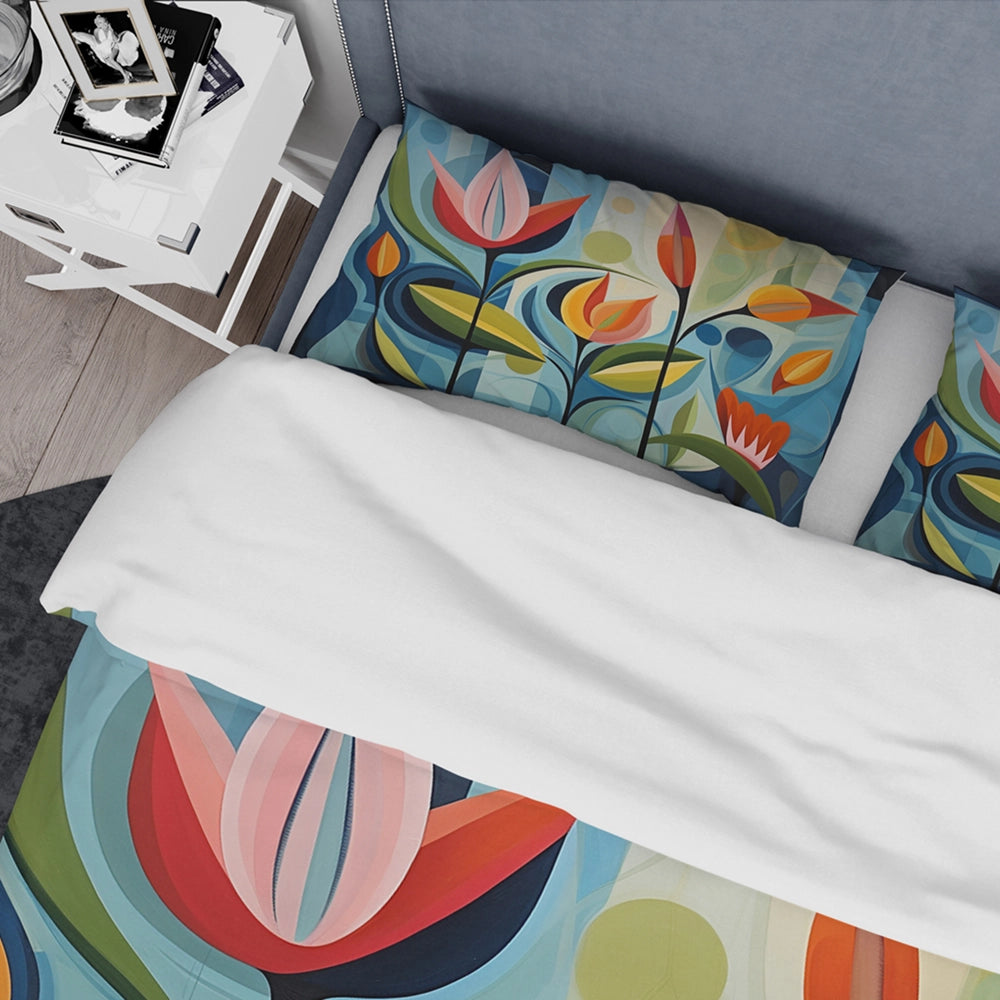 Idesignart green mid century mod nature ii duvet cover set