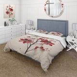 Red Beige Minimalism Essence Of Red Flower - Duvet Cover Set