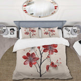 Red Beige Minimalism Essence Of Red Flower - Duvet Cover Set