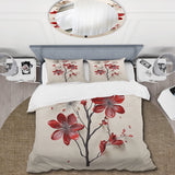 Red Beige Minimalism Essence Of Red Flower - Duvet Cover Set