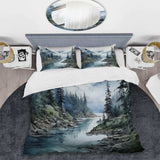 Grey Blue Minimalism Forest Reflections II - Duvet Cover Set