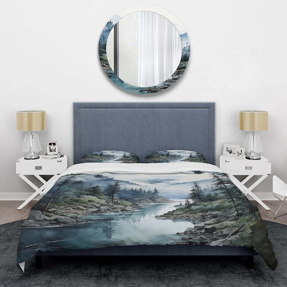 Grey Blue Minimalism Forest Reflections II - Duvet Cover Set