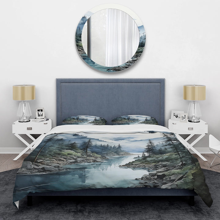 Grey Blue Minimalism Forest Reflections II - Duvet Cover Set