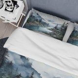 Grey Blue Minimalism Forest Reflections II - Duvet Cover Set