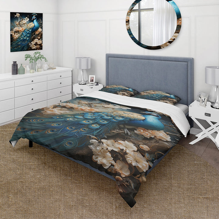 Peacock Encaustic Portrait I - Duvet Cover Set