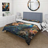 Teal Peacock Parade I - Duvet Cover Set