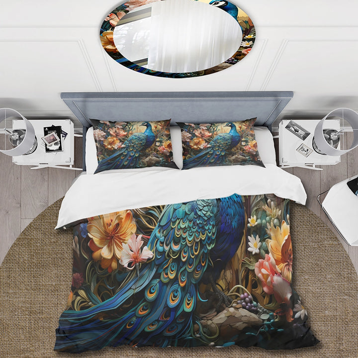 Teal Peacock Parade I - Duvet Cover Set