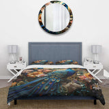 Teal Peacock Parade I - Duvet Cover Set