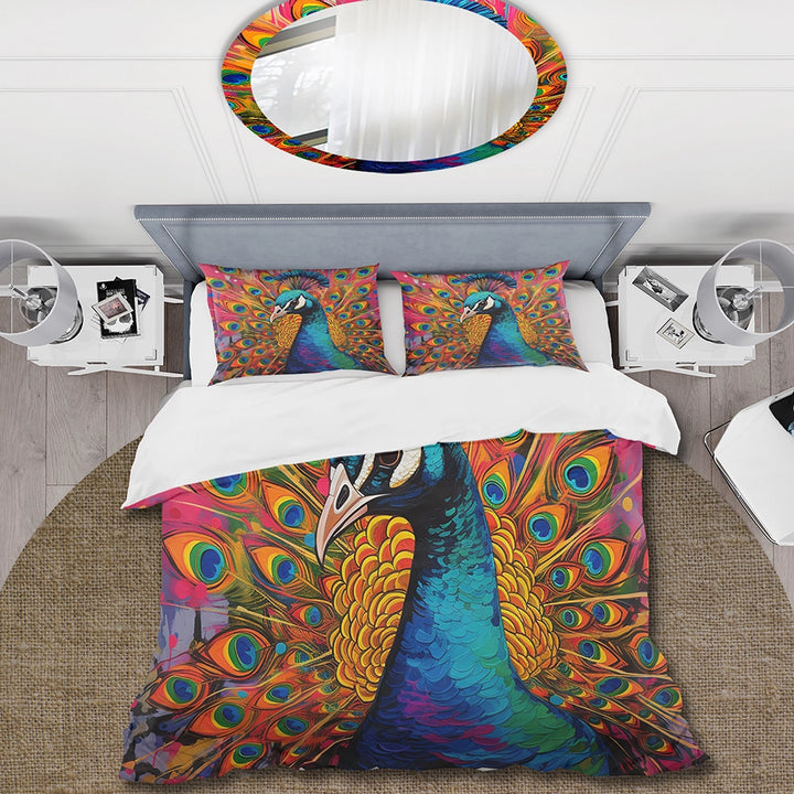 Teal Pink Pop Art Peacock - Duvet Cover Set