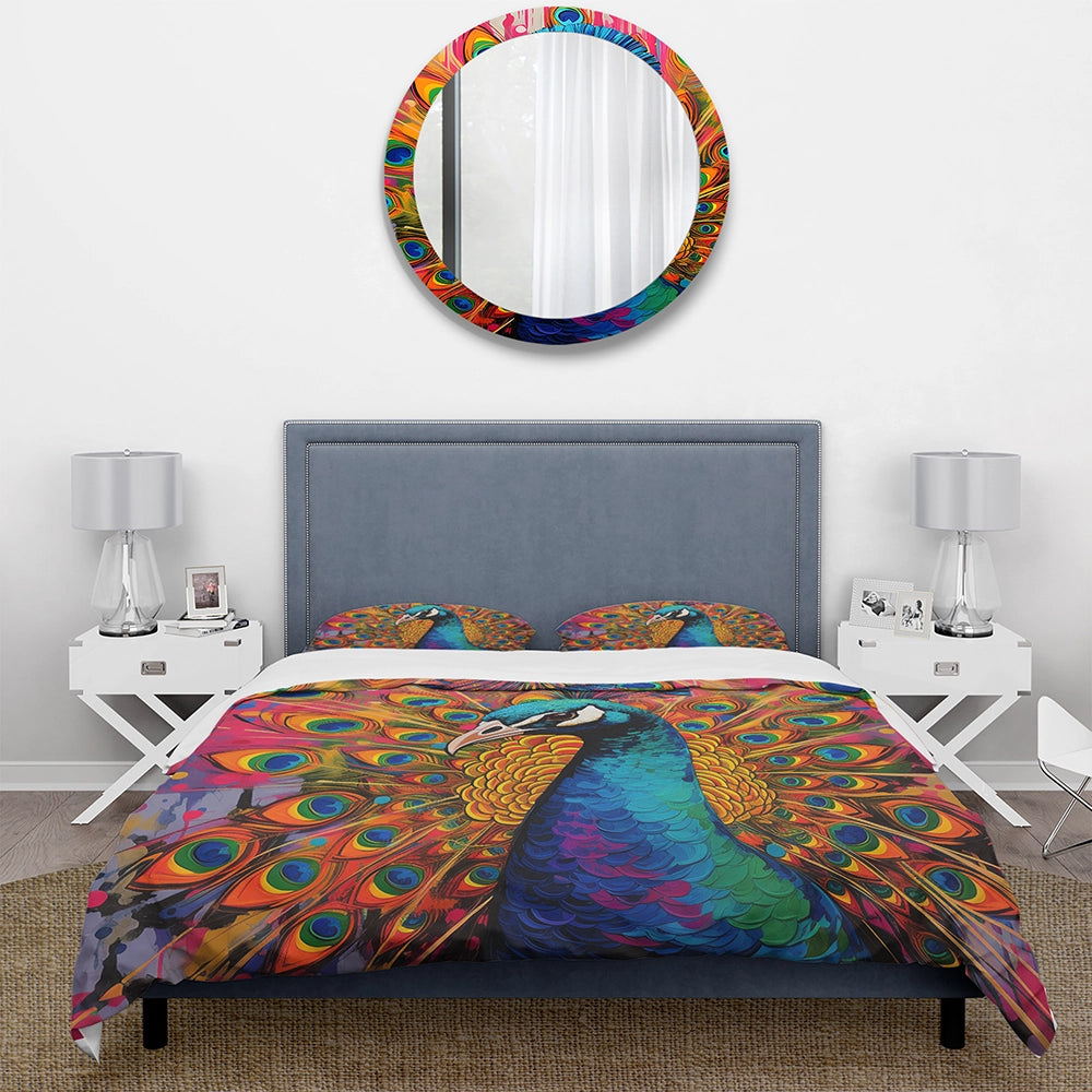 Teal Pink Pop Art Peacock - Duvet Cover Set