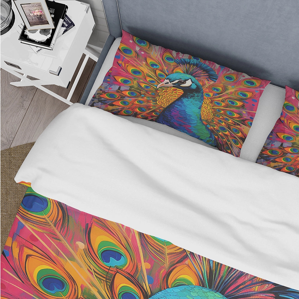 Teal Pink Pop Art Peacock - Duvet Cover Set