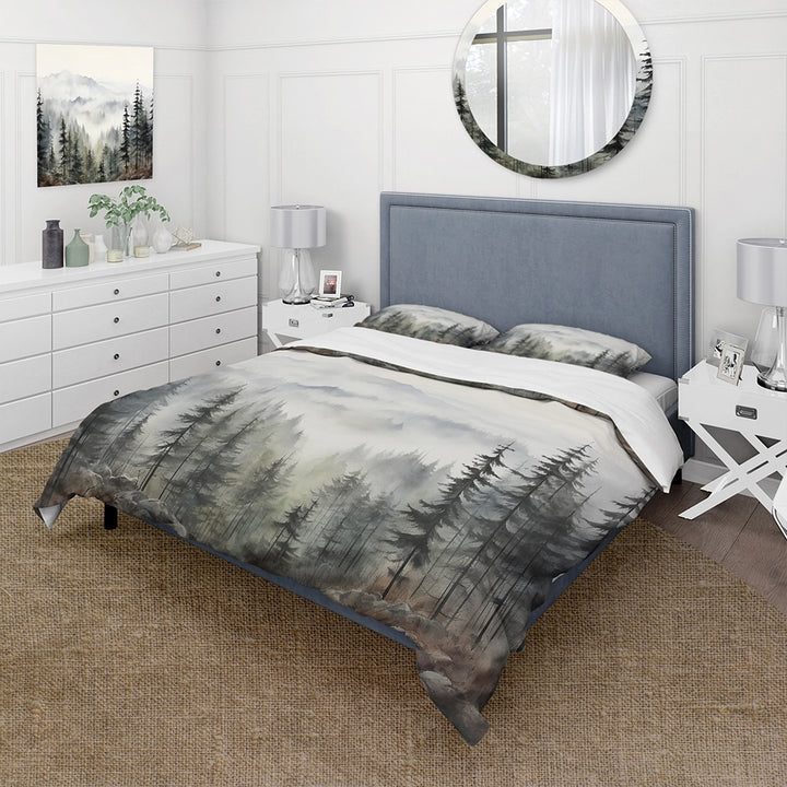 Idesignart pine tree misty mountain ii duvet cover set
