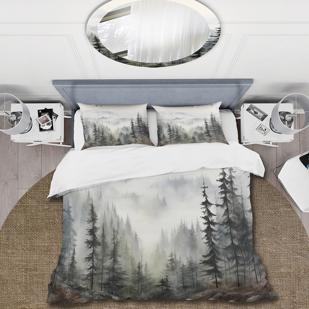 Idesignart pine tree misty mountain ii duvet cover set