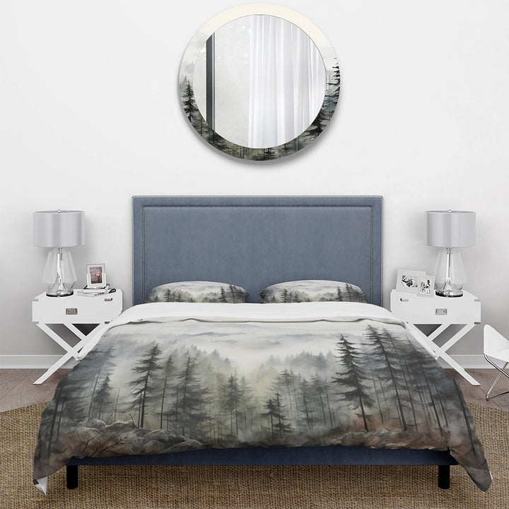 Idesignart pine tree misty mountain ii duvet cover set
