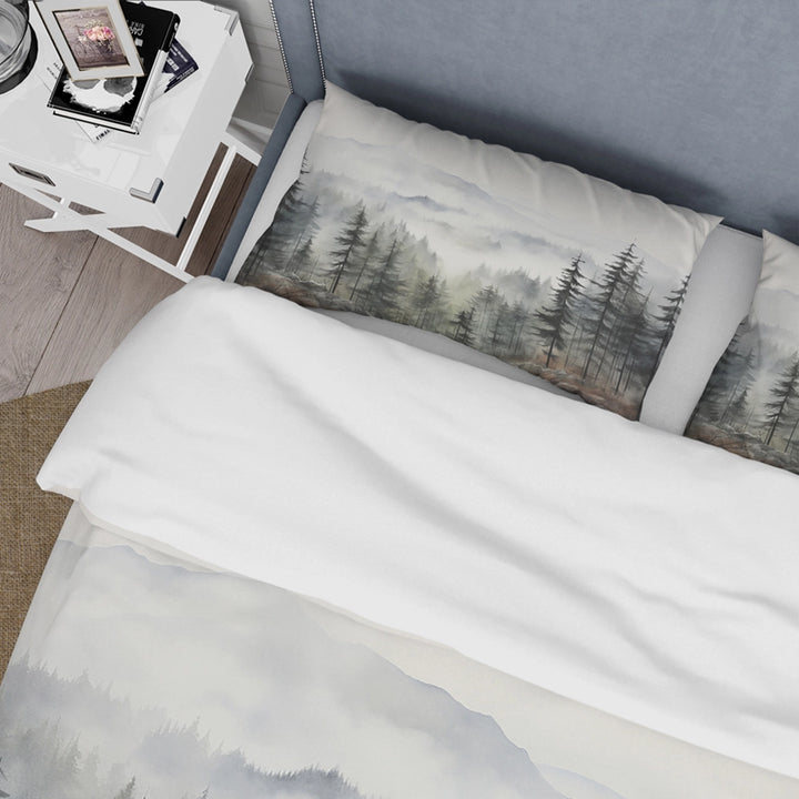 Idesignart pine tree misty mountain ii duvet cover set