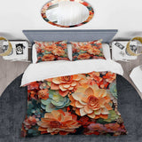 Orange Pink Succulents Flowers I - Duvet Cover Set