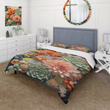 Orange Pink Succulents Flowers III - Duvet Cover Set