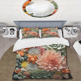 Orange Pink Succulents Flowers III - Duvet Cover Set