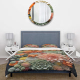 Orange Pink Succulents Flowers III - Duvet Cover Set