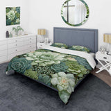 Green Succulents Flowers Serene Succulents IV - Duvet Cover Set