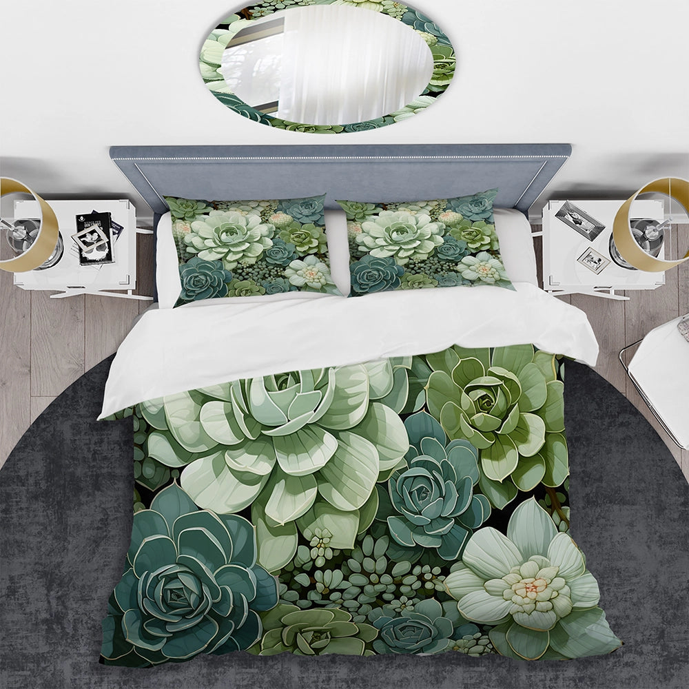 Green Succulents Flowers Serene Succulents IV - Duvet Cover Set