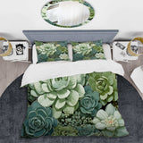 Green Succulents Flowers Serene Succulents IV - Duvet Cover Set