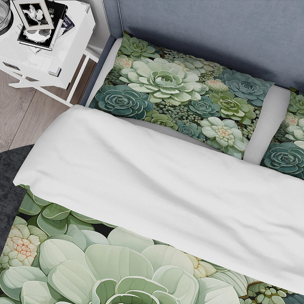 Green Succulents Flowers Serene Succulents IV - Duvet Cover Set
