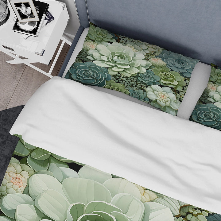 Green Succulents Flowers Serene Succulents IV - Duvet Cover Set